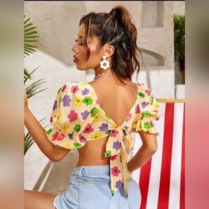 Puff Sleeve Tie Back Top